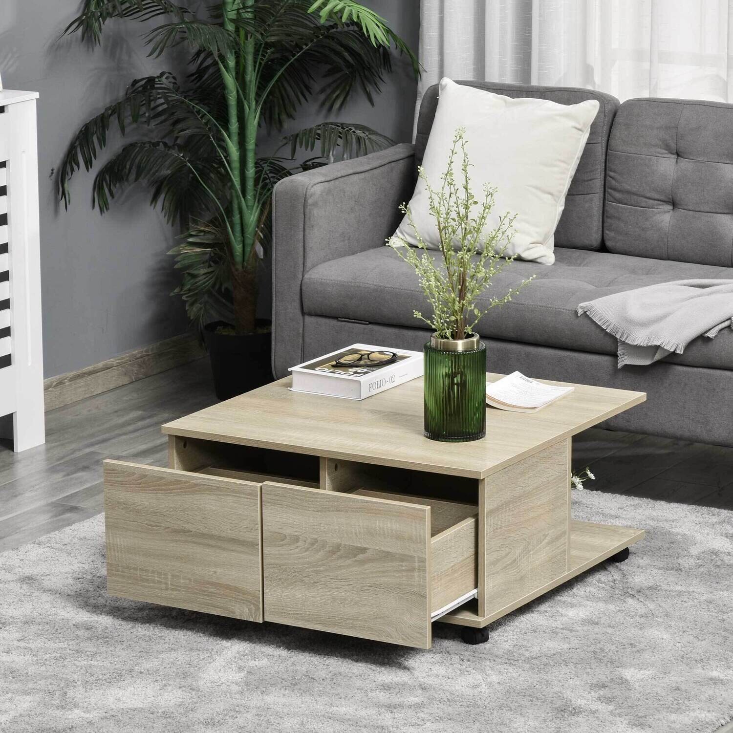 Beistelltisch mit Rollen natur