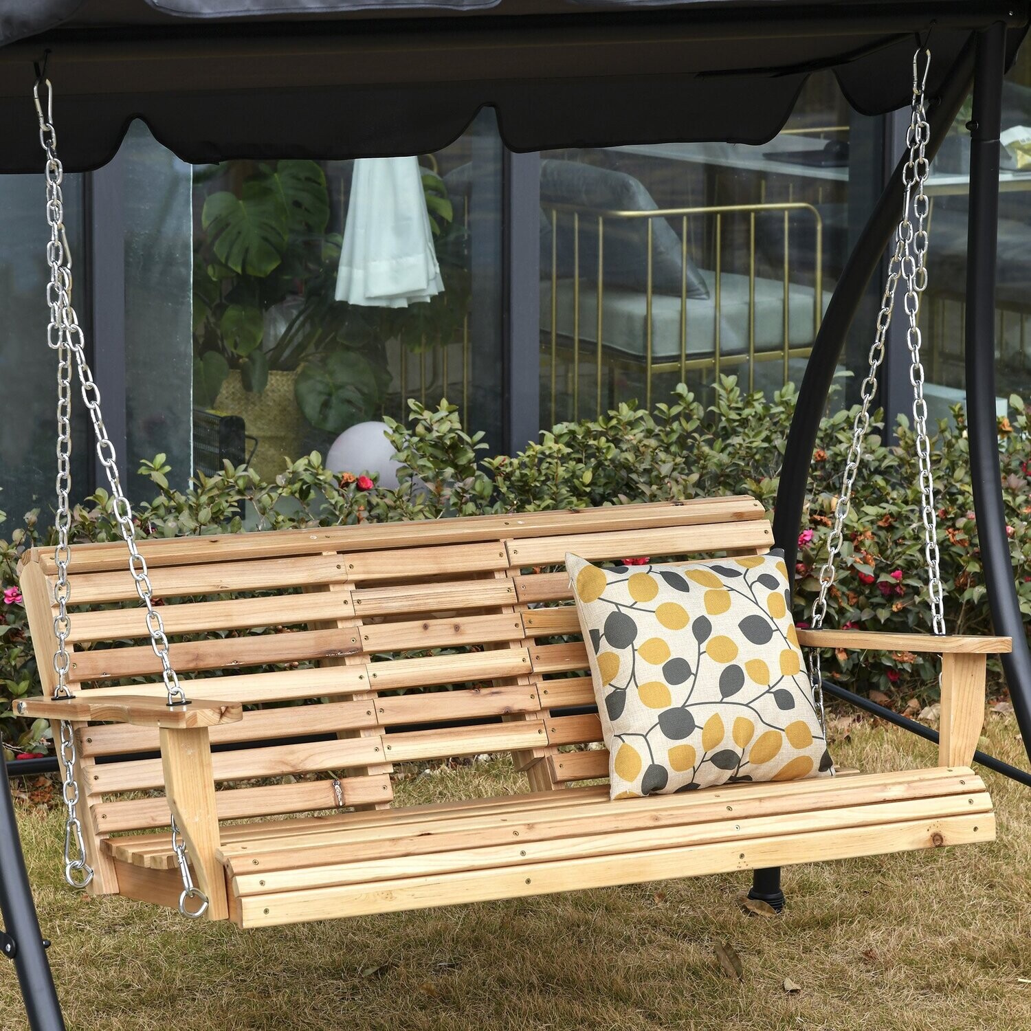 Hängebank, Gartenbank 23 Sitzer mit Tisch Natur
