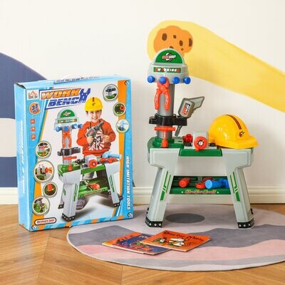 HOMCOM Kinder-Werkbank Spielzeug mit 37 Teilen von 3 bis 6 Jahren 44 cm x 26 cm x 71 cm