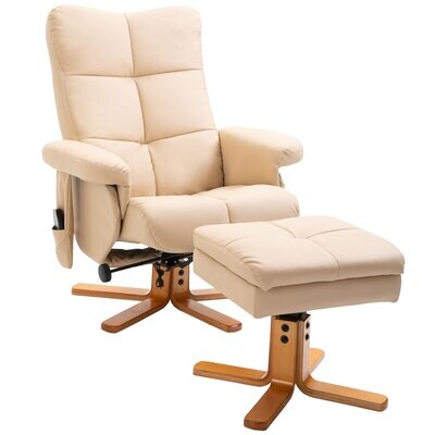 Massagesessel mit Fusshocker Relaxsessel Heizfunktion 145° Neigung PU Creme