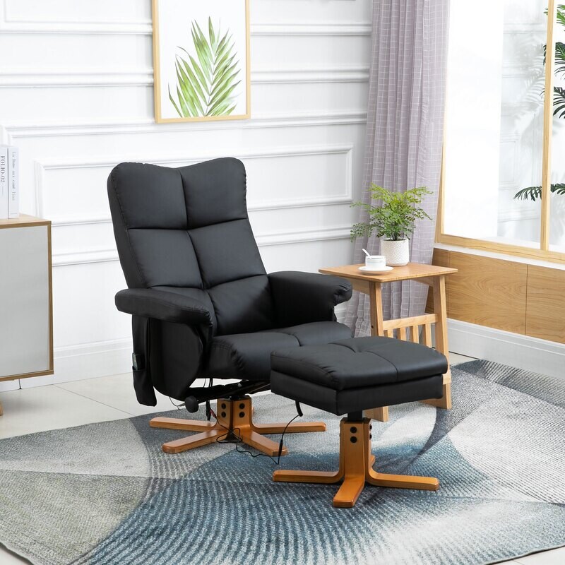 Massagesessel mit Fusshocker Relaxsessel145° Neigung PU Schwarz 80 x 86 x 99 cm