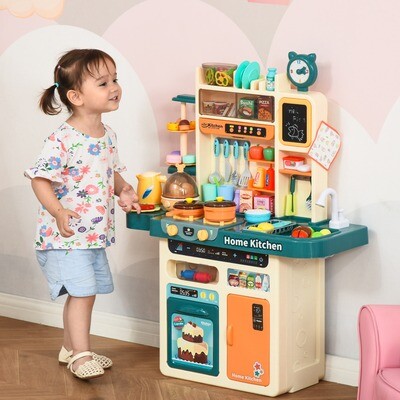 HOMCOM Kinderküche Küchenspielzeug mit Zubehör 70 cm x 32 cm x 92,2 cm