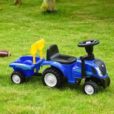 Kinderfahrzeug NEW HOLLAND Laufhilfe mit Hupe, Trecker mit Anhänger