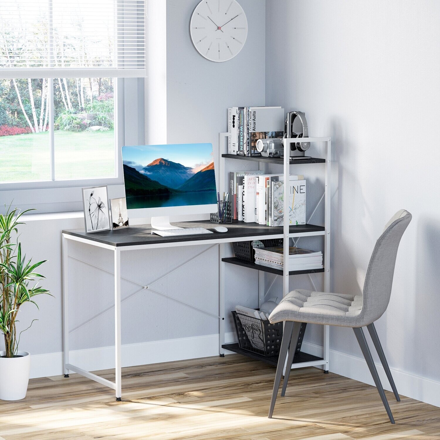 Schreibtisch Computertisch Bürotisch mit Regal sw