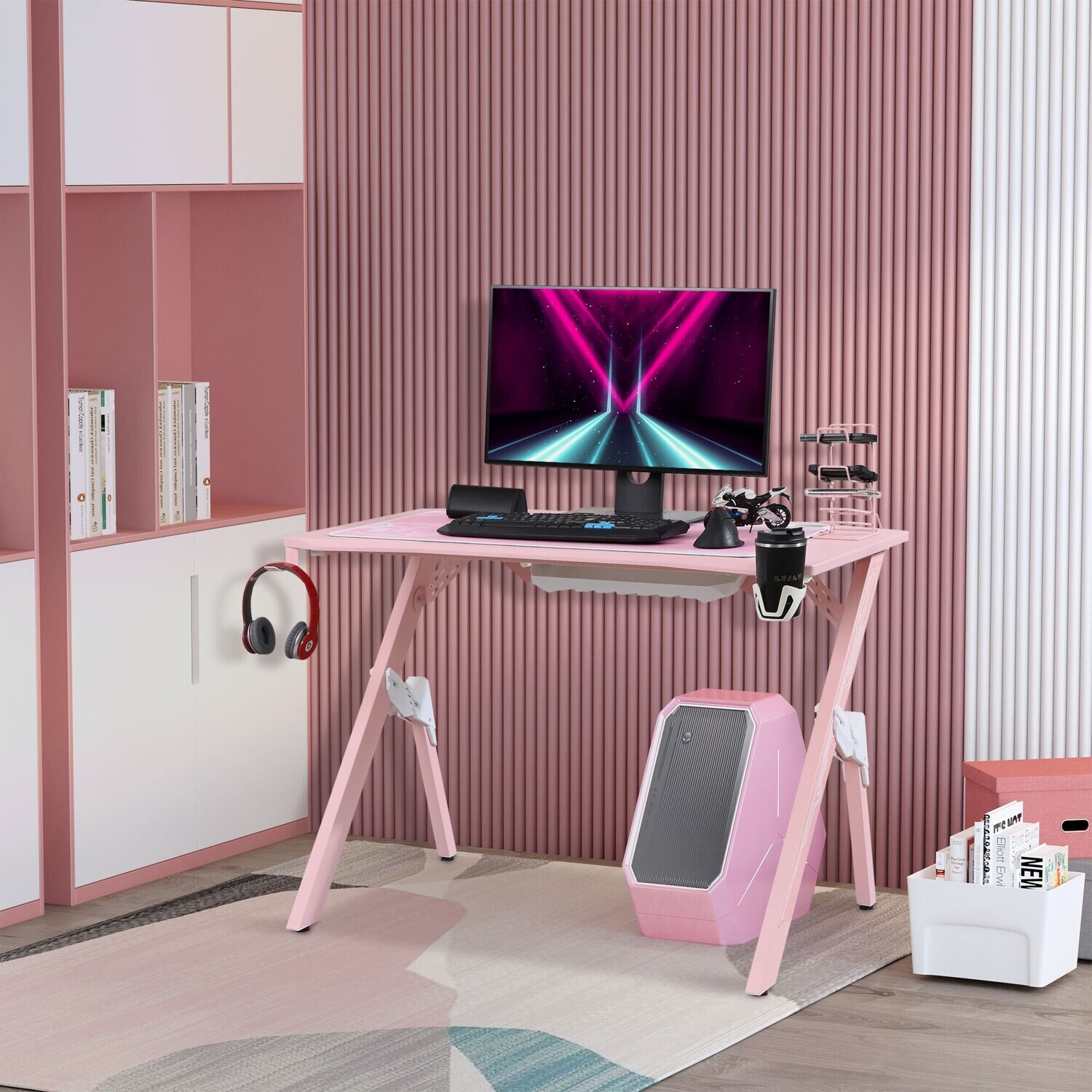 HOMCOM Gaming Tisch Schreibtisch pink