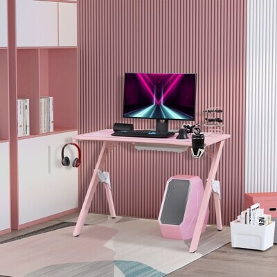HOMCOM Gaming Tisch 110 cm x 58 cm x 75 cm pink
