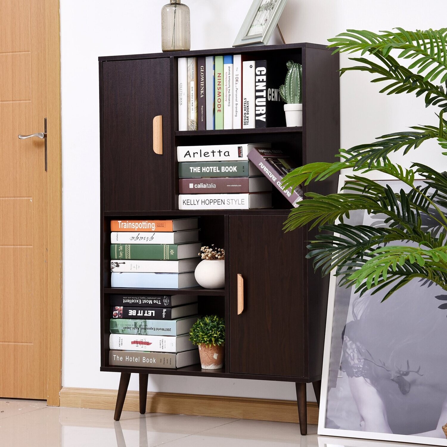 HOMCOM® Standregal Bücherregal mit 8 Fächern 100 kg Belastbarkeit Kiefernholz braun 80 x 23,5 x 123 cm