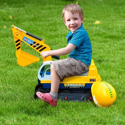 Rutschauto Kinder Kinderbagger mit Schutzhelm