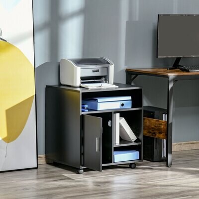 HOMCOM Druckerständer Bürowagen mit Schrank Schwarz für Büro Wohnzimmer