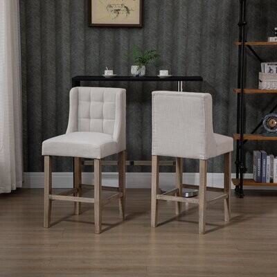 2er-Set Barhocker mit Knopfheftung, Massivholz