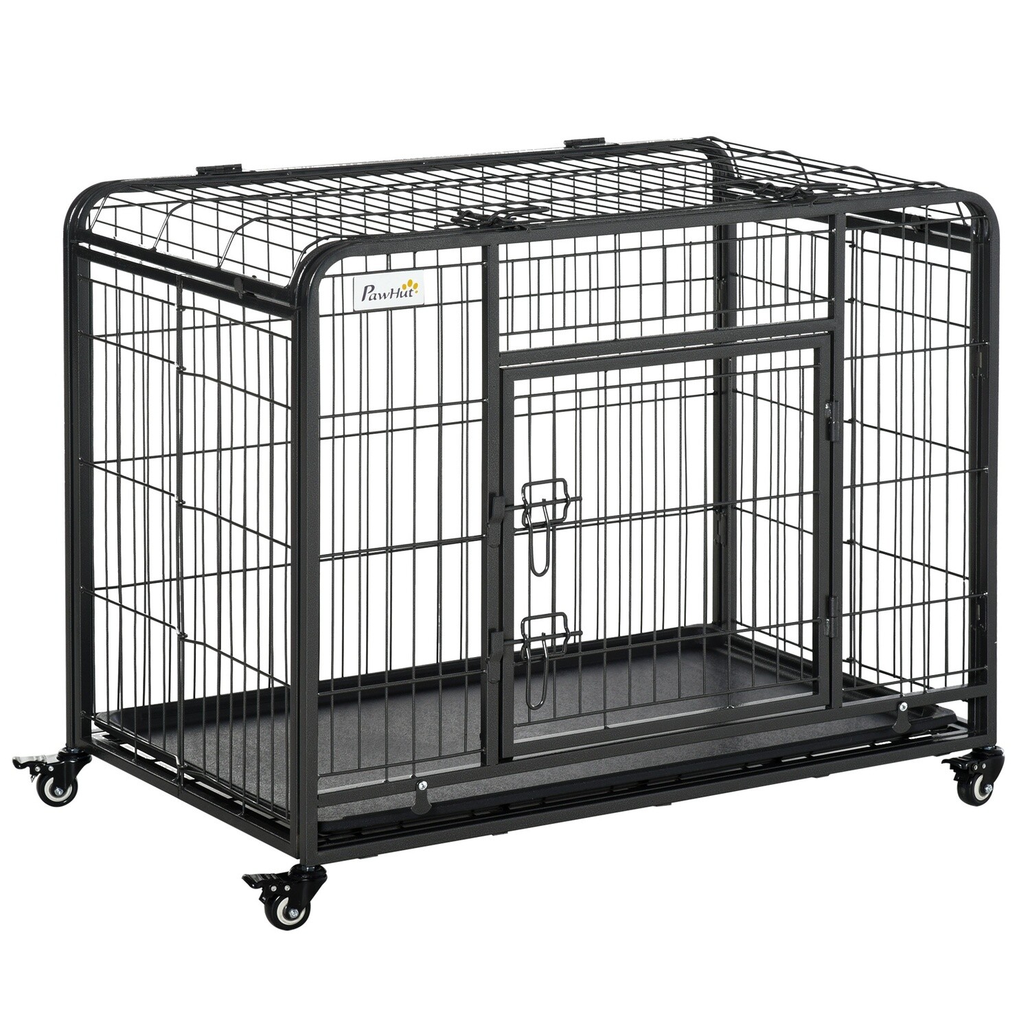 mobile Hundebox, Transportbox für Haustiere auf 4 Rollen PP, Schwarz