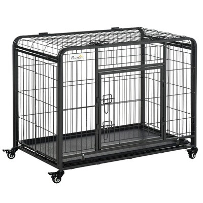 mobile Hundebox, Transportbox für Haustiere auf 4 Rollen PP, Schwarz