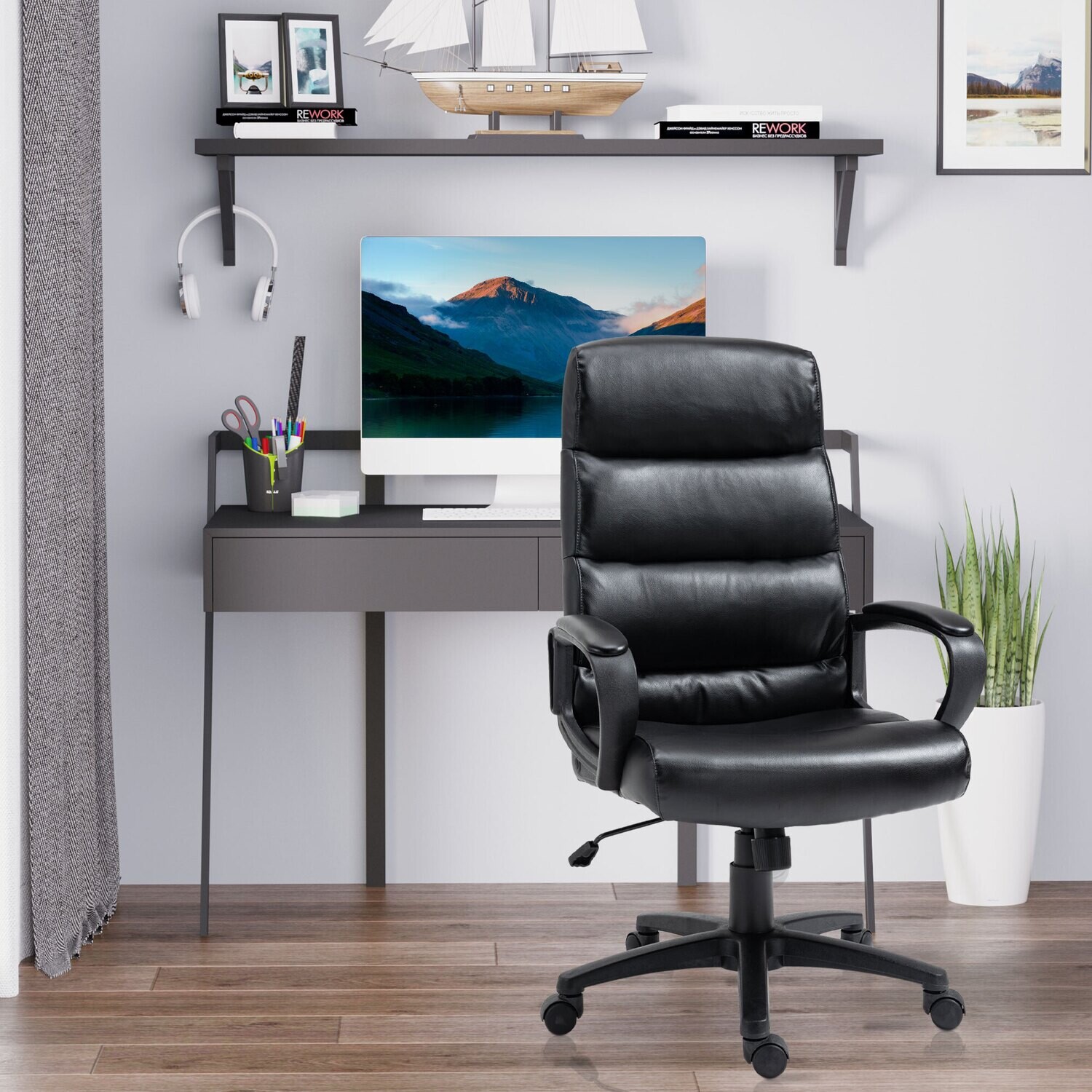 Vinsetto Bürostuhl Drehstuhl mit Rückenlehne Bürosessel Schwarz