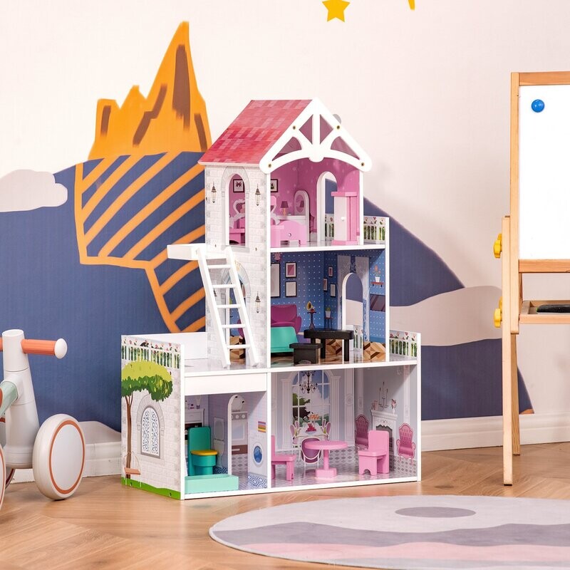 Kinder Puppenhaus Windmühle inkl. 13 teiliges Möbelset