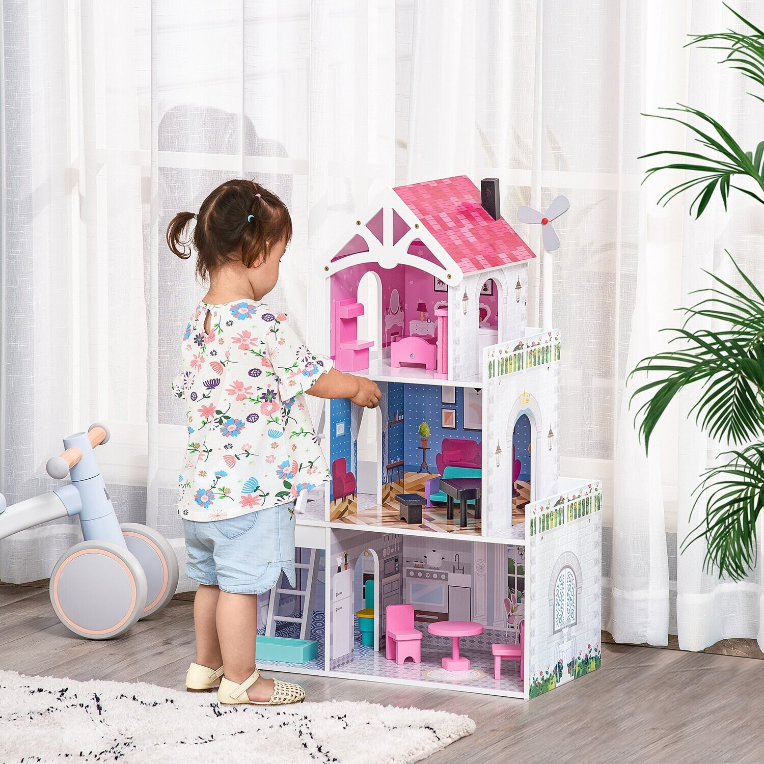 Kinder Puppenhaus Windmühle inkl. 13 teiliges Möbelset