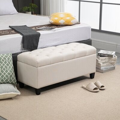 Sitzbank Polsterbank mit Stauraum Truhenbank beige