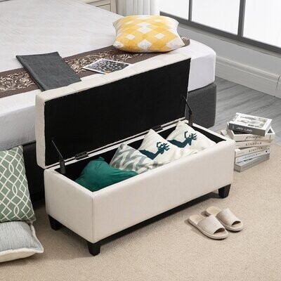 Sitzbank Polsterbank mit Stauraum Truhenbank beige
