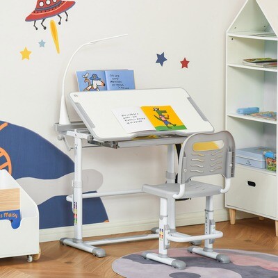 HOMCOM Kinderschreibtisch Set mit Stuhl 80 cm x 40 cm x 105 cm grau