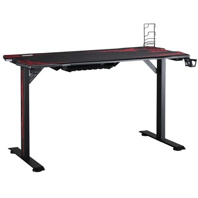 Gaming Tisch Schreibtisch Schwarz+Rot Becherhalter