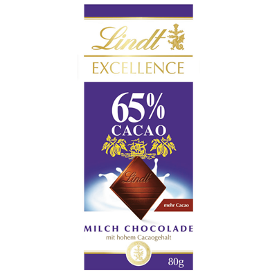 Grosspackung Lindt Excellence Milch Chocolade Tafeln 65% - 10 x 80 g Tafel = 0,8 kg