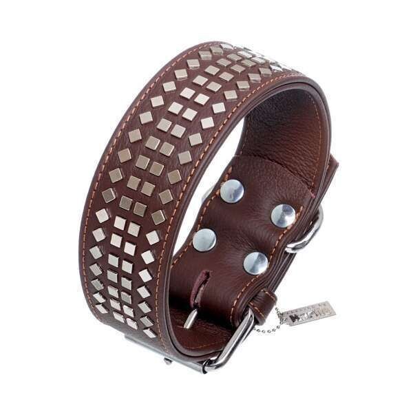 Karlie Vintage Halsband mit 4eck-Nieten 50mm - Braun / (Variante) 50 mm / 50 cm
