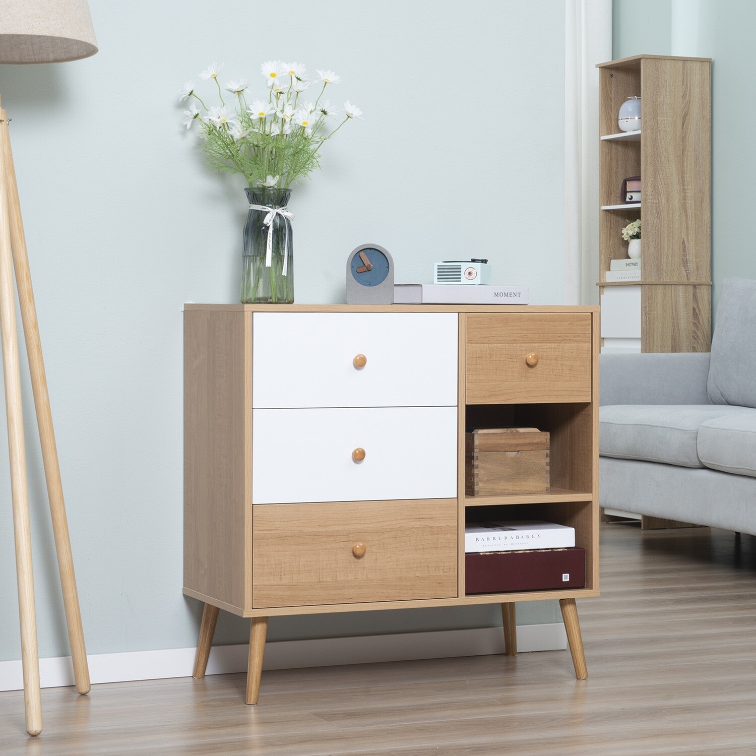 Sideboard Kommode Natur+Weiss