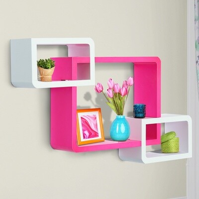 Wandregal Hängeregal mit 3 Fächern MDF Rosa+Weiss