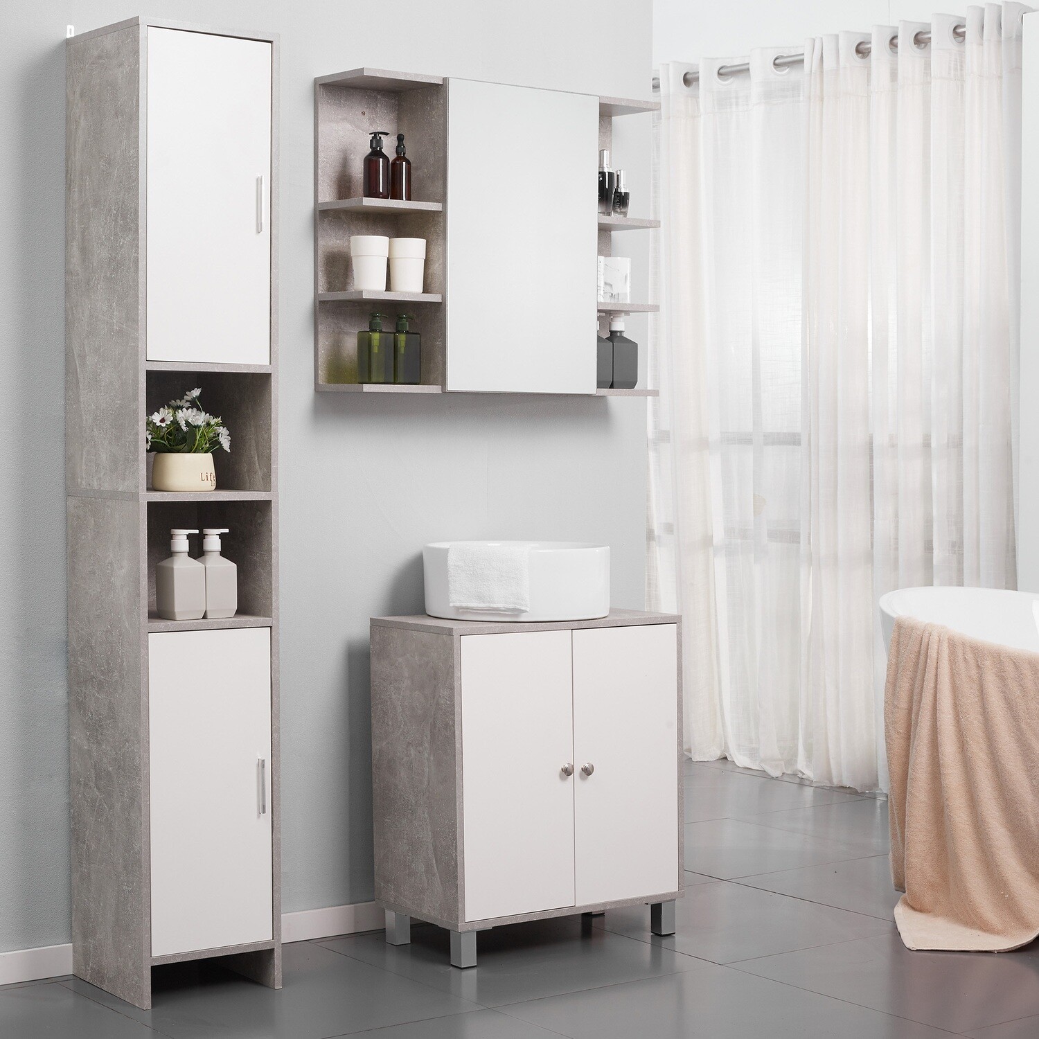 Badezimmerschrank Hochschrank Badschrank weiss