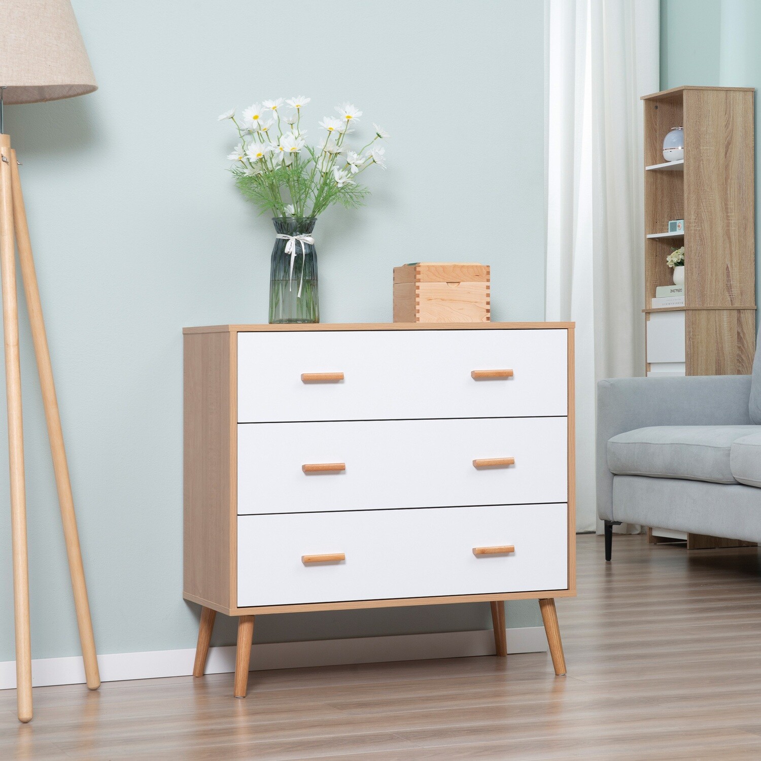 Kommode mit 3 Schubladen weiss natur Kommode mit 3 Schubladen weiss natur