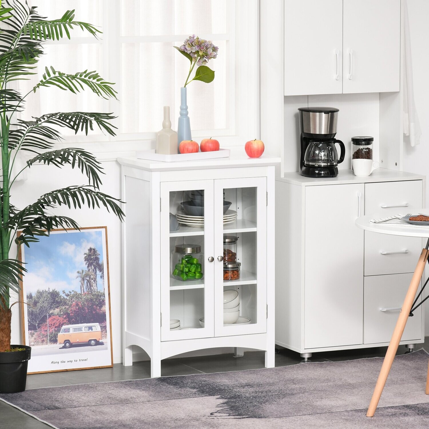 HOMCOM® Sideboard mit Glasstür und verstellbarer Einlegeböden Küche Esszimmer weiss