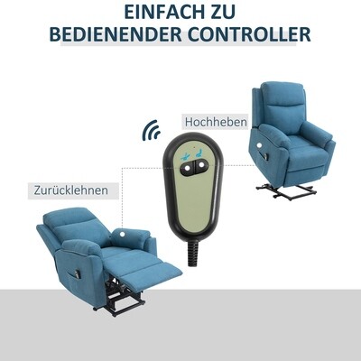 Elektrischer Fernsehsessel mit Aufstehhilfe, Leinenoptik Blau