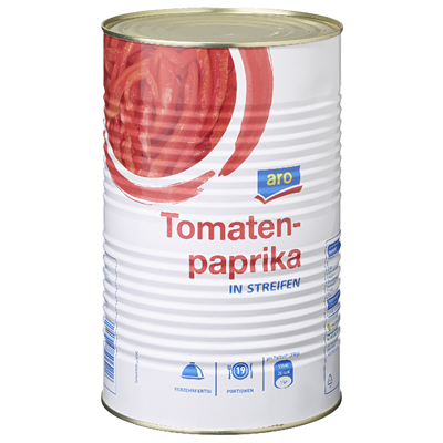 Grosspackung aro Tomatenpaprikastreifen / rote Peperoni-Streifen 4,25 l Dose