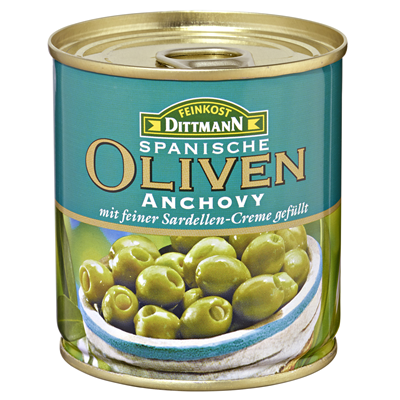 Grosspackung Feinkost Dittmann Spanische Oliven gefüllt mit Sardellencreme 12 x 212 ml Dose = 2,544 Liter