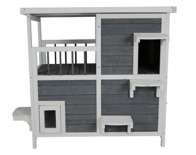 Katzenhaus mit 2 Etagen, Holz grau-weiss, 87 x 45 x 90,5 cm