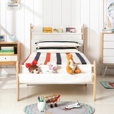 Kinderbett / Jugendbett Weiss + Natur 229 x 98 x 95