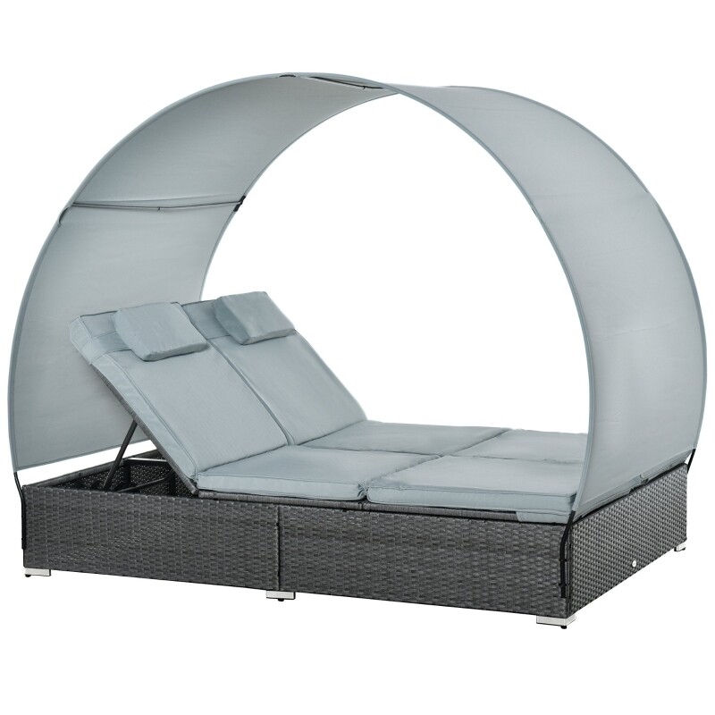 Polyrattan Sonnenliege für 2 Personen mit Sonnendach
