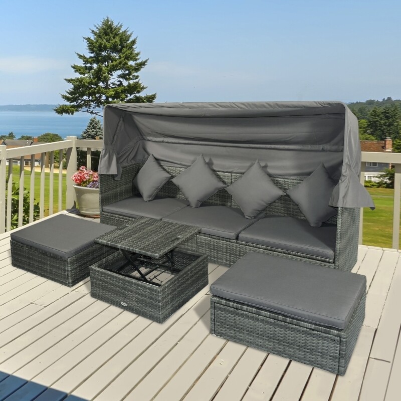 Outsunny® Poly Rattan Lounge Set Loungegruppe mit Sonnendach Faltdach Sonneninsel Strandkorb