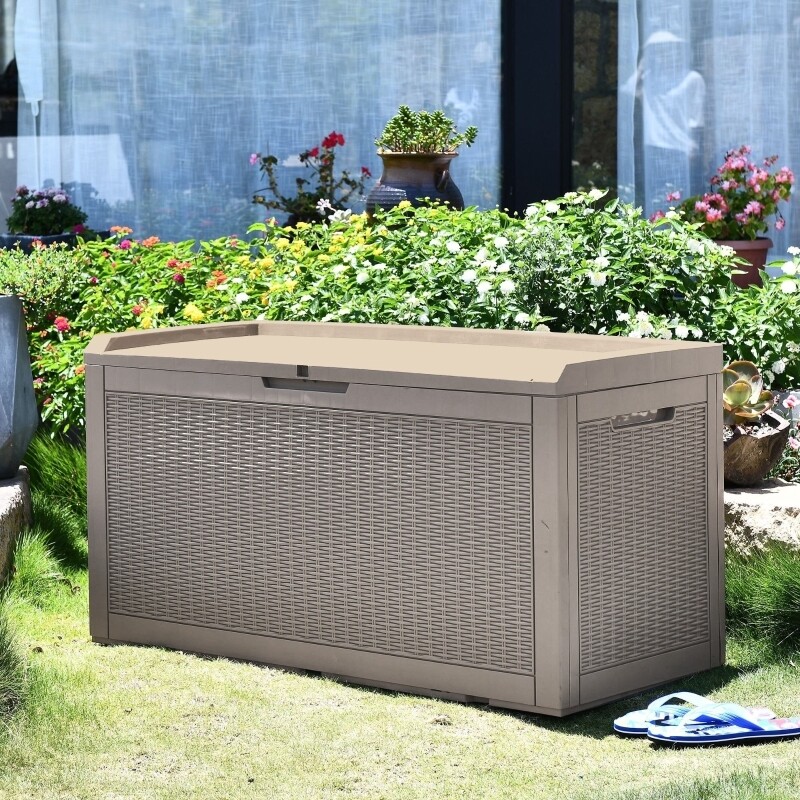 Outsunny® Rattan Kissenbox Auflagenbox Gartenbox mit Kissen Garten