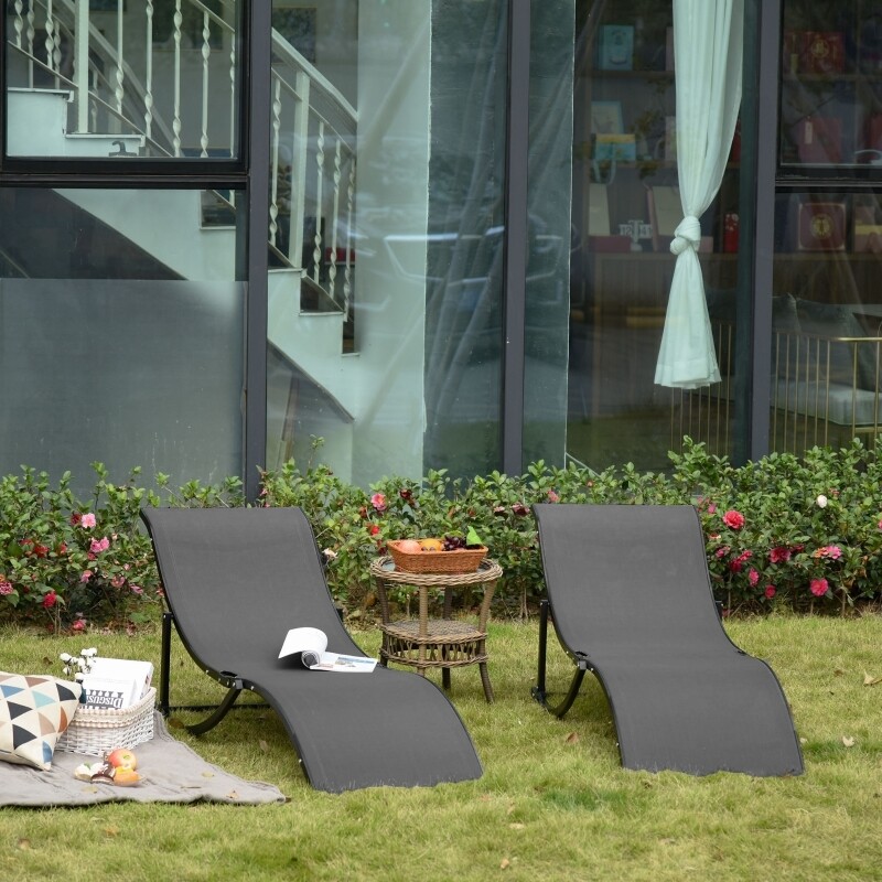 2er Set Sonnenliege Gartenliegen Stoffliege Relaxliege ergonomisch Aluminium Texteline Dunkelgrau 165 x 61 x 63 cm