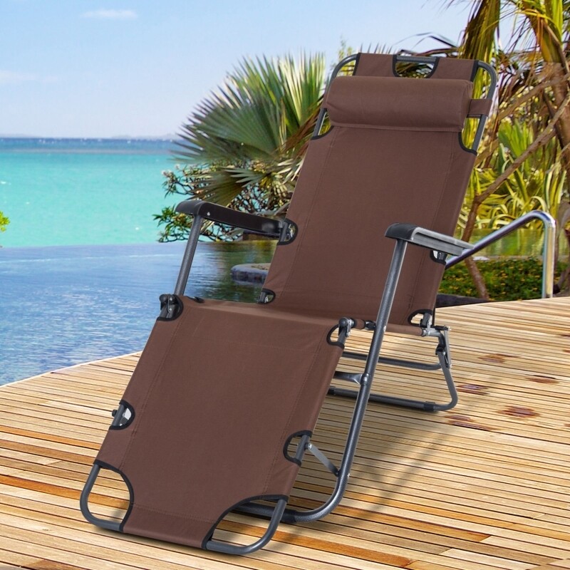 Sonnenliege mit Kissen, Klappbare Strandliege, 2-Stufige Gartenliege , 2-in-1 Relaxliege, Metall + Oxfordstoff, Braun 135 x 60 x 89 cm