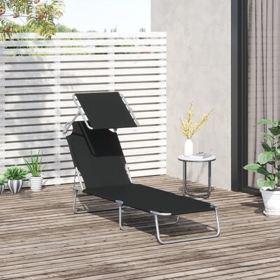 Sonnenliege klappbar, Gartenliege mit Sonnenschutz, 4-fach verstellbar, 120 kg, Schwarz