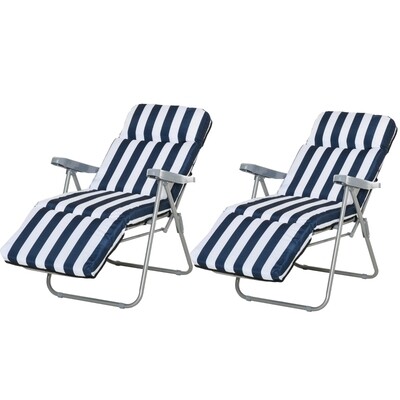 2 x Klappstühle Gartenstuhl Sonnenliege Armlehne klappbar 5 Positionen Auflage Blau 60 x 75 x 102 cm
