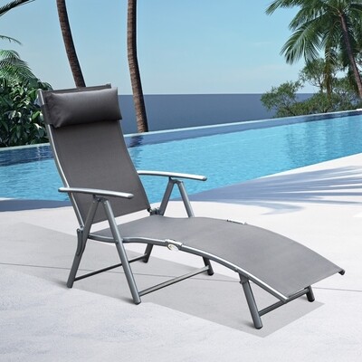 Sonnenliege Strandliege Gartenliege klappbar verstellbar mit Kissen Garten Metall Stoff Grau 137 x 63,5 x 100,5 cm