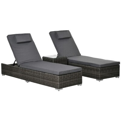3-tlg. Set Sonnenliege mit Beistelltisch Verstellbar Polyrattan