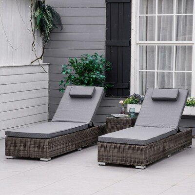 3-tlg. Set Sonnenliege mit Beistelltisch Verstellbar Polyrattan