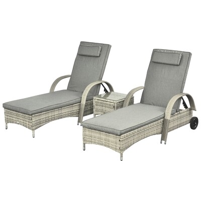 Sonnenliege Gartenliege Tisch 3er-Set Gartenmöbel, Polyrattan+Metall Grau