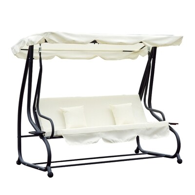 3-Sitzer Hollywoodschaukel mit Sitz- und Rückenlehnen Tablett Creme 200 x 120 x 164 cm