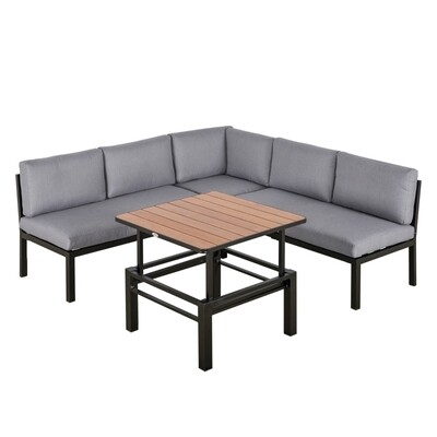 4-tlg. Gartengarnitur Alu Gartenset Sitzgruppe mit höhenverstellbaren Couchtisch Grau