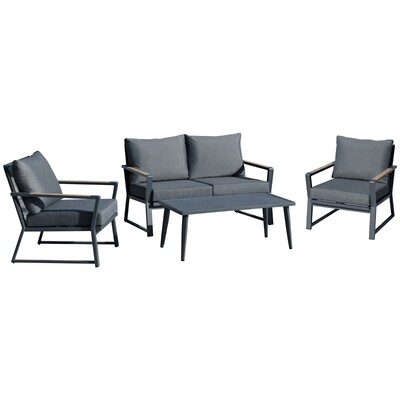 4-teiliges Gartenmöbelset, Sofa, Sessel, Beistelltisch, Dunkelgrau