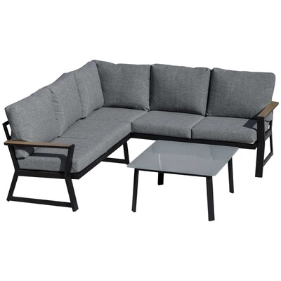 Gartenmöbelset 3-teilig mit Beistelltisch &amp; Kissen, Grau